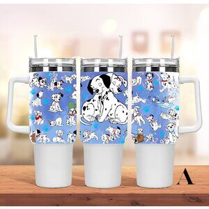 Disney 101 Dalmatia 40 oz Tumbler/Water bottle/Mug with lid, handle and straw. B